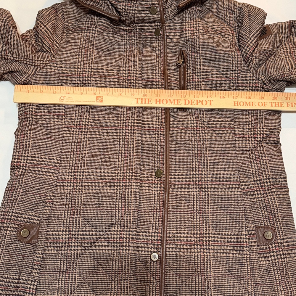Lauren Ralph Lauren Brown Plaid Hooded Quilted Jacket M - Picture 8 of 14